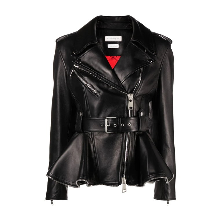 Czarna Kurtka Biker z Peplum dla Kobiet Alexander McQueen