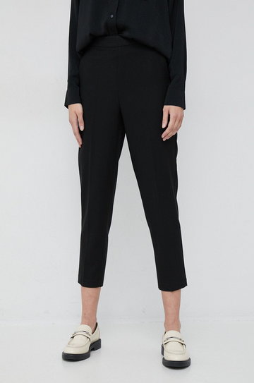Sisley spodnie damskie kolor czarny dopasowane high waist