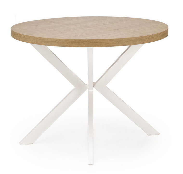 Okrągły rozkładany stół w kolorze dąb złoty + biały - Revlos
