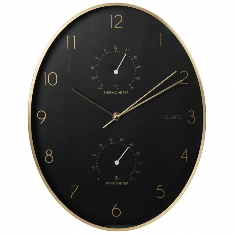 Zegar ścienny czarny złoty z termometrem higrometrem 27x34,5 cm kod: O-569934