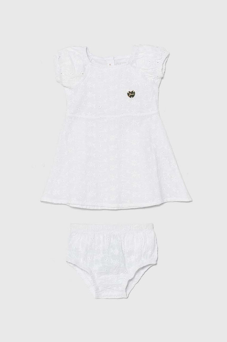 Guess sukienka bawełniana niemowlęca kolor biały mini rozkloszowana