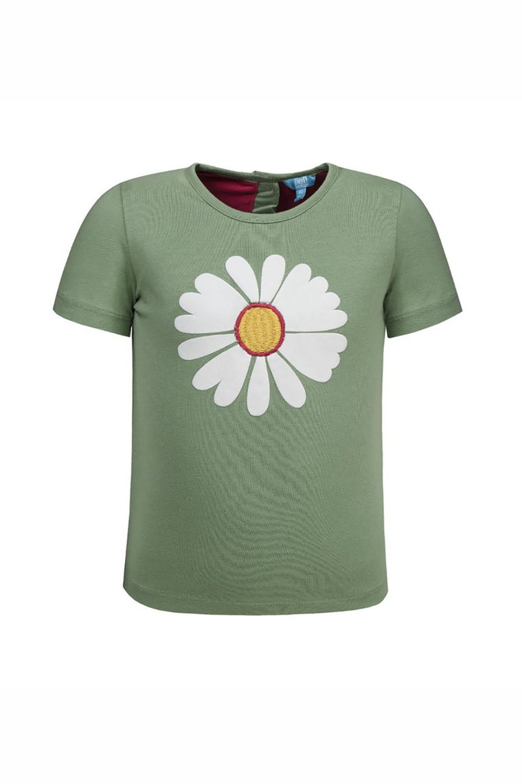 T-shirt dziewczęcy zielony ze stokrotką - Lief