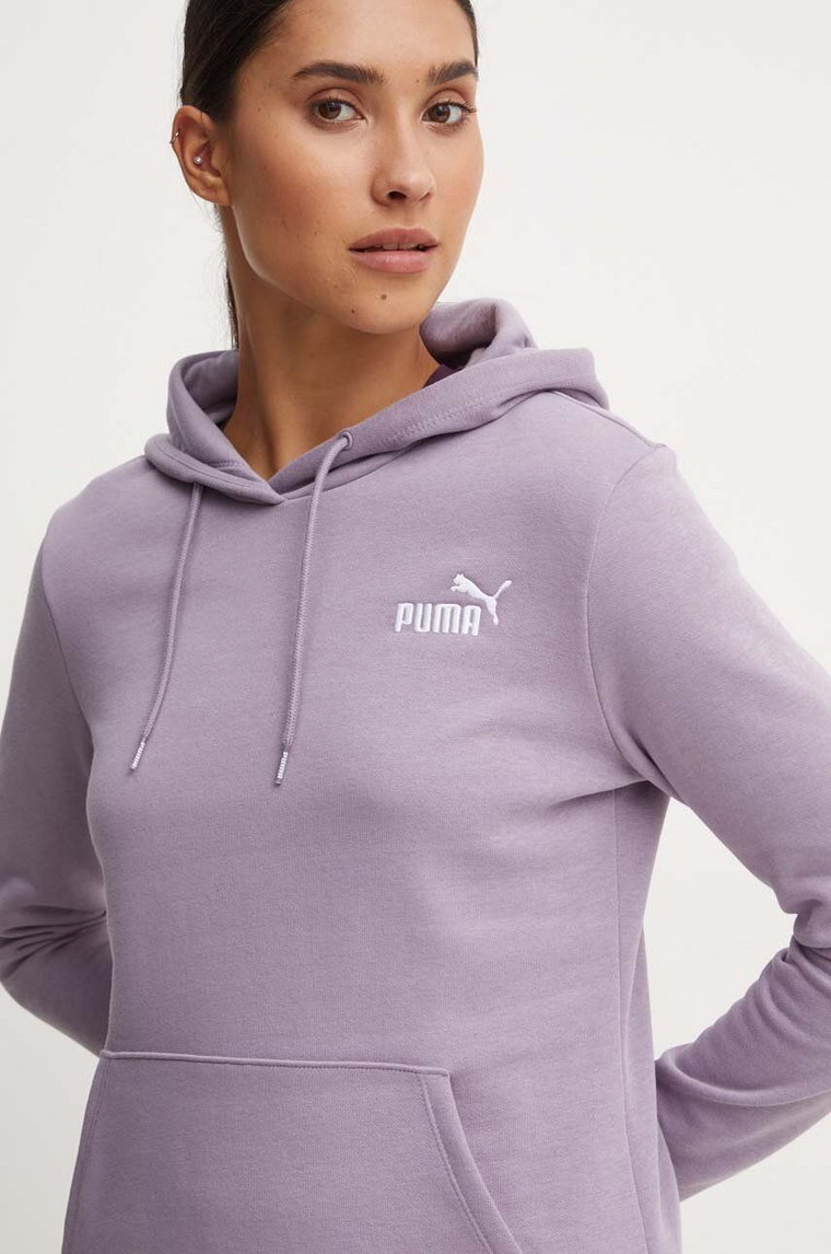 Puma bluza damska kolor fioletowy z kapturem gładka