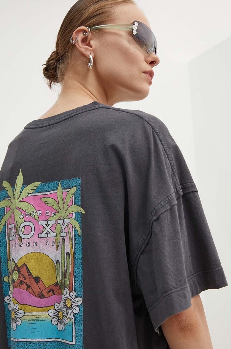 Roxy t-shirt bawełniany SWEETER SUN damski kolor szary ERJZT05718