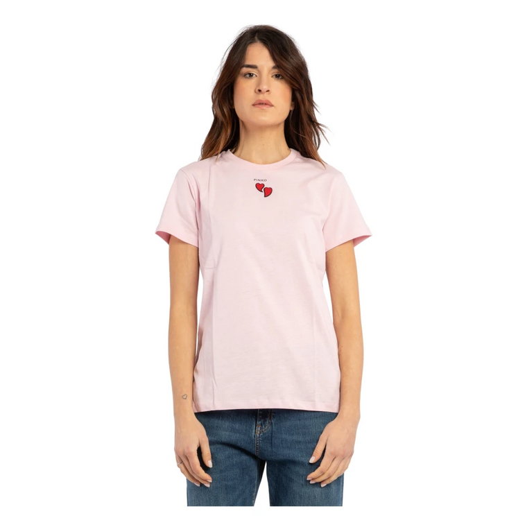 Koszulka z Haftowanym Sercem i Nadrukiem Logo Pinko