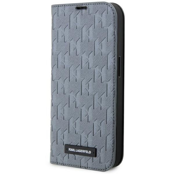 Karl Lagerfeld KLBKP14LSAKLHPG iPhone 14 Pro 6.1" bookcase srebrny/silver Saffiano Monogram