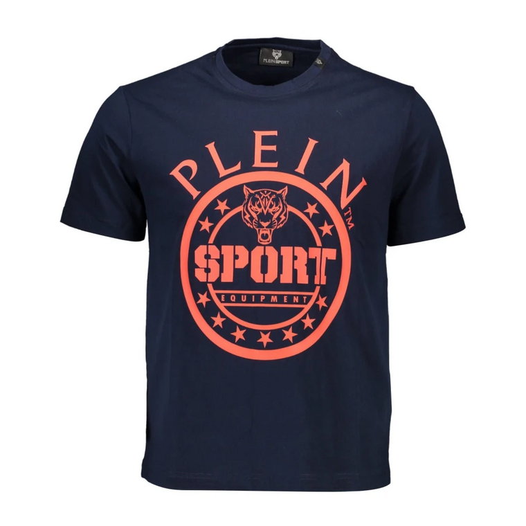 Niebieska Bawełniana Koszulka z Nadrukiem Plein Sport