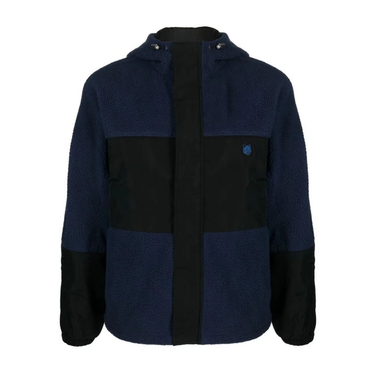 Ink Blue Color Block Blouson z naszywką College Maison Kitsuné