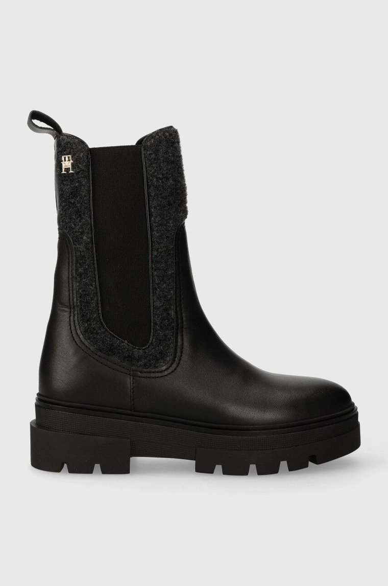 Tommy Hilfiger botki SEASONAL FEMININE CHELSEA BOOT damskie kolor czarny na płaskim obcasie FW0FW07497