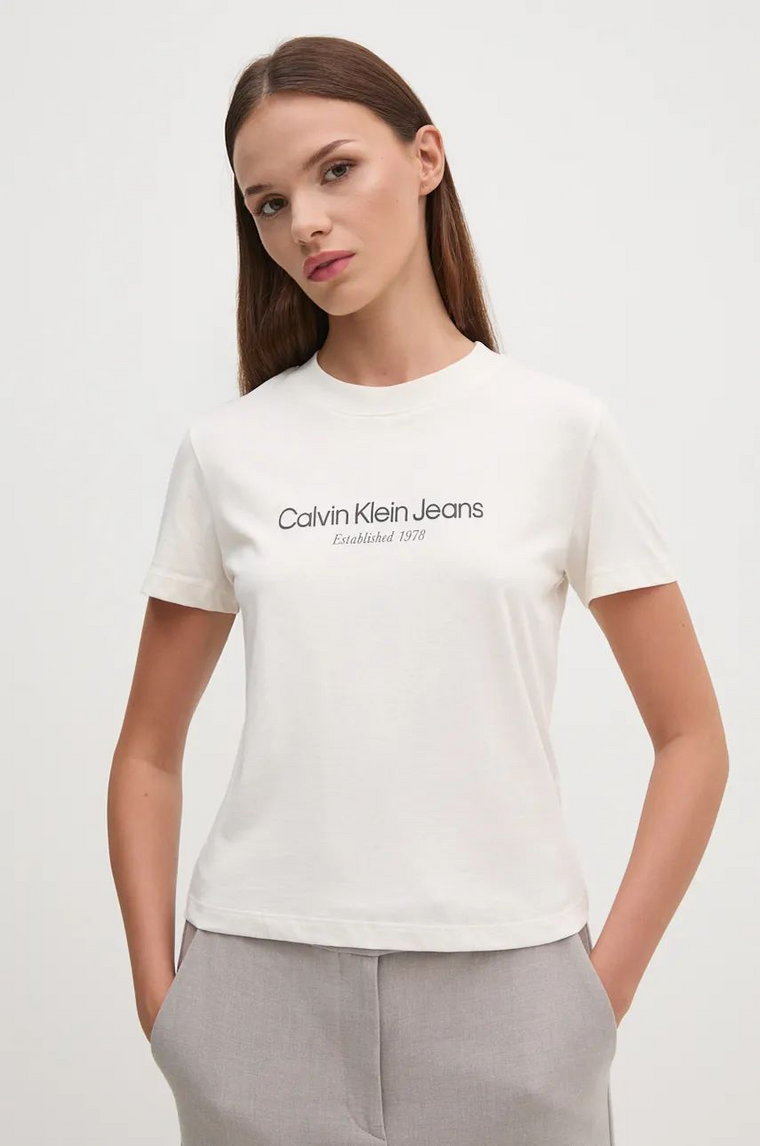 Calvin Klein Jeans t-shirt bawełniany damski kolor beżowy J20J224914