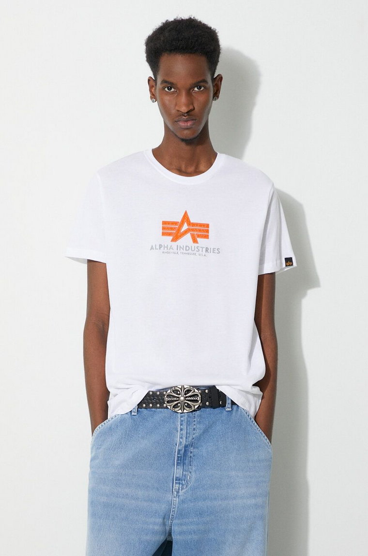 Alpha Industries t-shirt bawełniany Basic Rubber męski kolor biały z aplikacją 100501RB