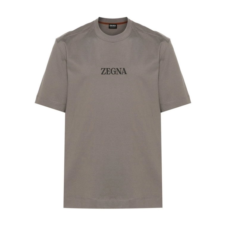 Brązowy Bawełniany T-shirt z Okrągłym Dekoltem Ermenegildo Zegna