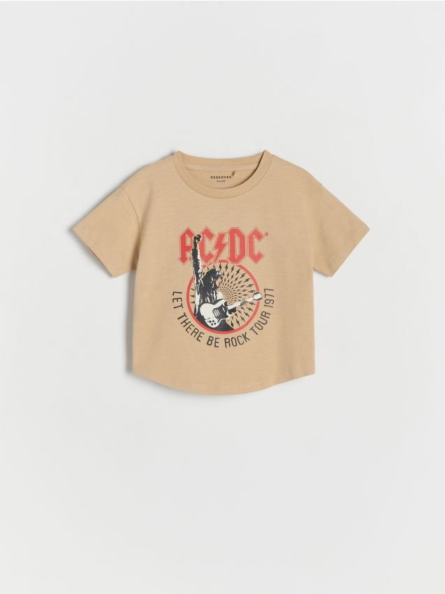 Reserved - T-shirt AC/DC - beżowy