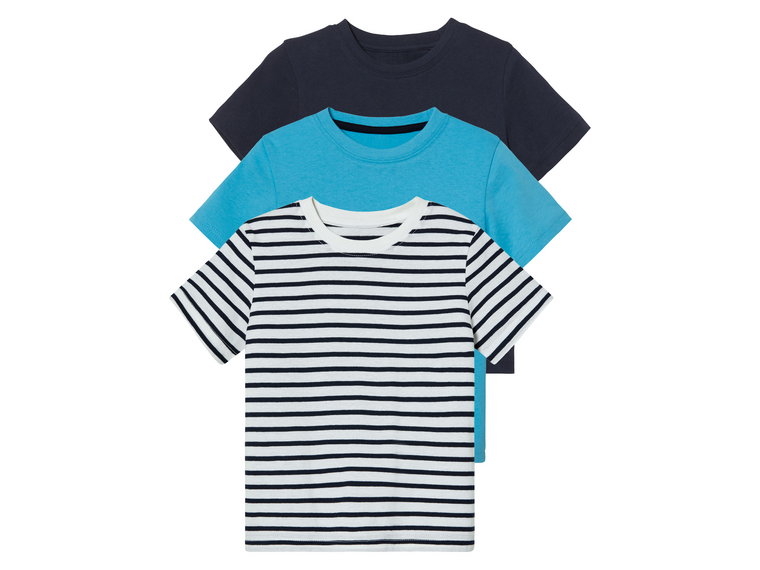 lupilu T-shirty dziecięce z bawełny, 3 sztuki (110/116, Granatowy/paski/niebieski)