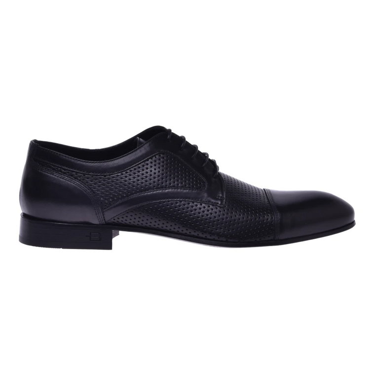 Black perforated calfskin leather Derby shoes Baldinini