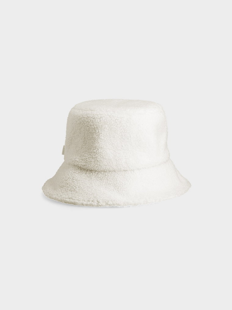 Kapelusz bucket hat pluszowy damski - kremowy