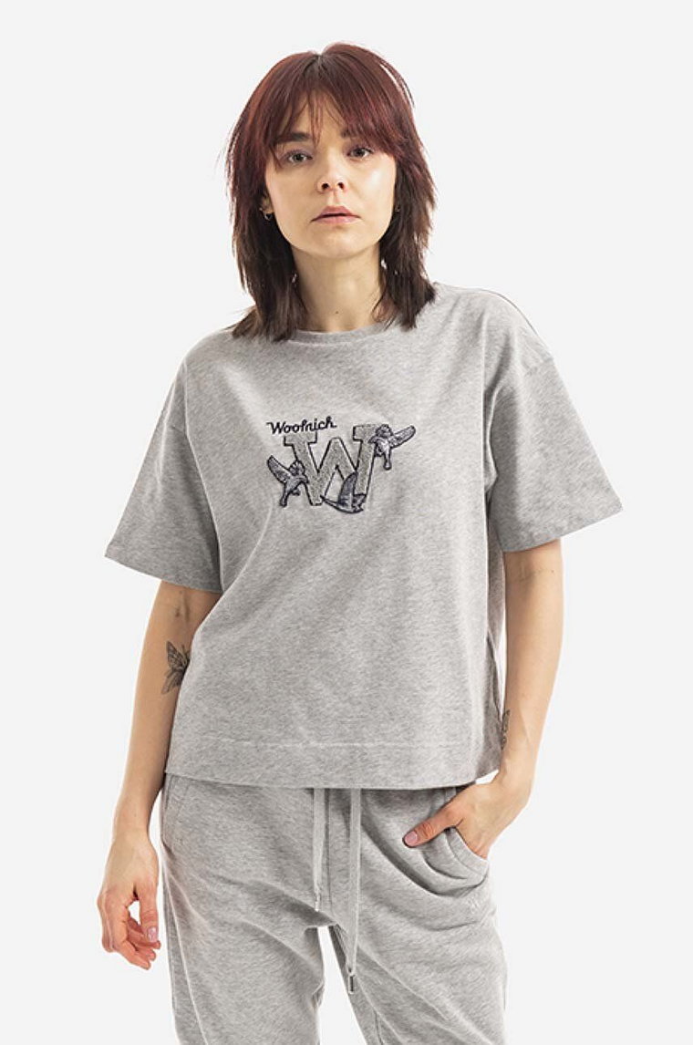 Woolrich t-shirt bawełniany GRAPHIC kolor szary CFWWTE0053FRUT2947-8041