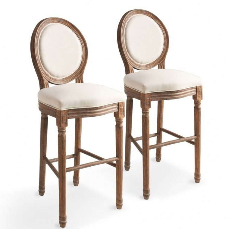Krzesła barowe, 2 szt., białe, len kod: V-245351