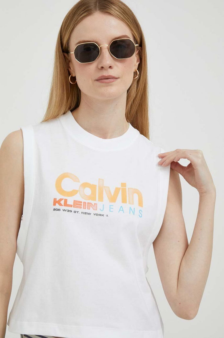 Calvin Klein Jeans top bawełniany kolor biały