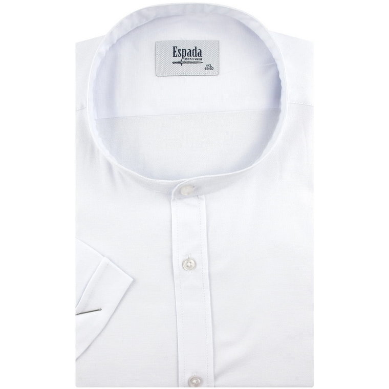 Koszula Męska Codzienna ze stójką bawełna oxford gładka biała z krótkim rękawem w kroju SLIM FIT Espada Men's Wear P257