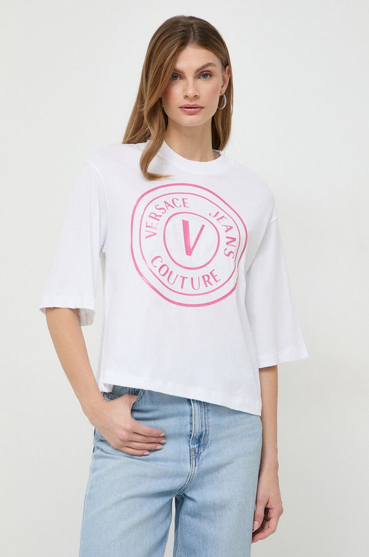 Versace Jeans Couture t-shirt bawełniany damski kolor biały 76HAHG05 CJ00G