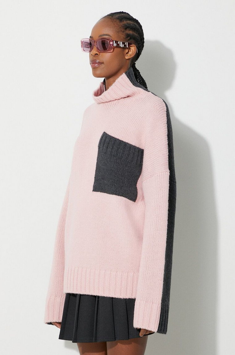 JW Anderson sweter wełniany damski kolor różowy z półgolfem KW1004.YN0144