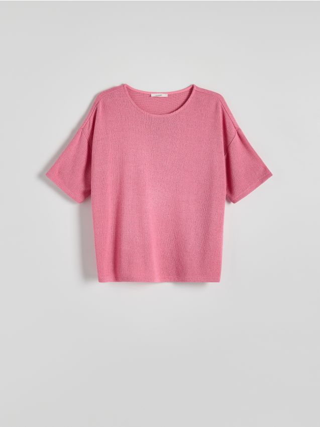 Reserved - Dzianinowa bluzka oversize z wiskozą - pastelowy róż