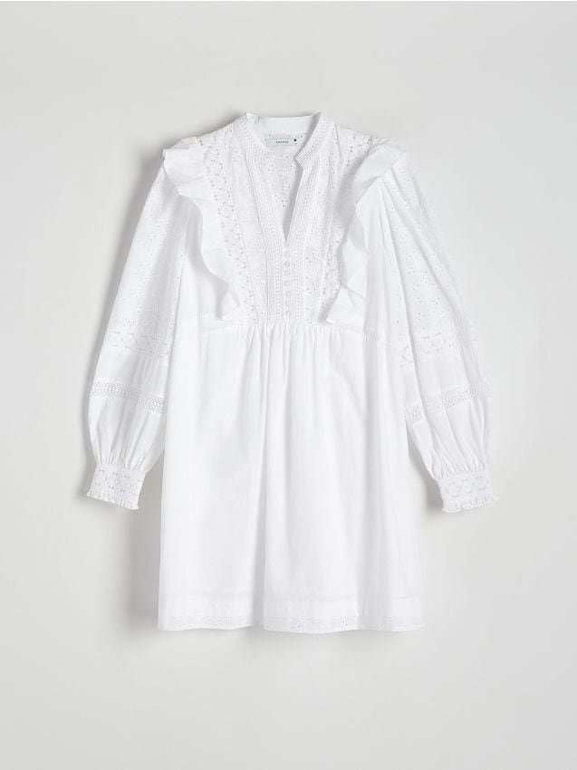 Reserved - Sukienka z ażurowym wzorem - biały