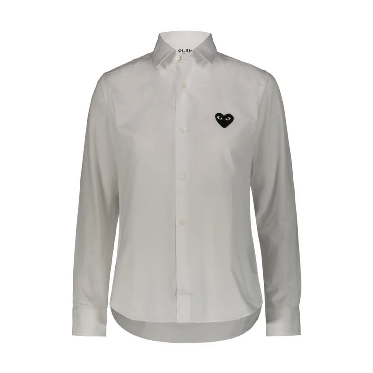 Stylowa koszula z bawełnianej popeliny z czarnym haftowanym sercem Comme des Garçons