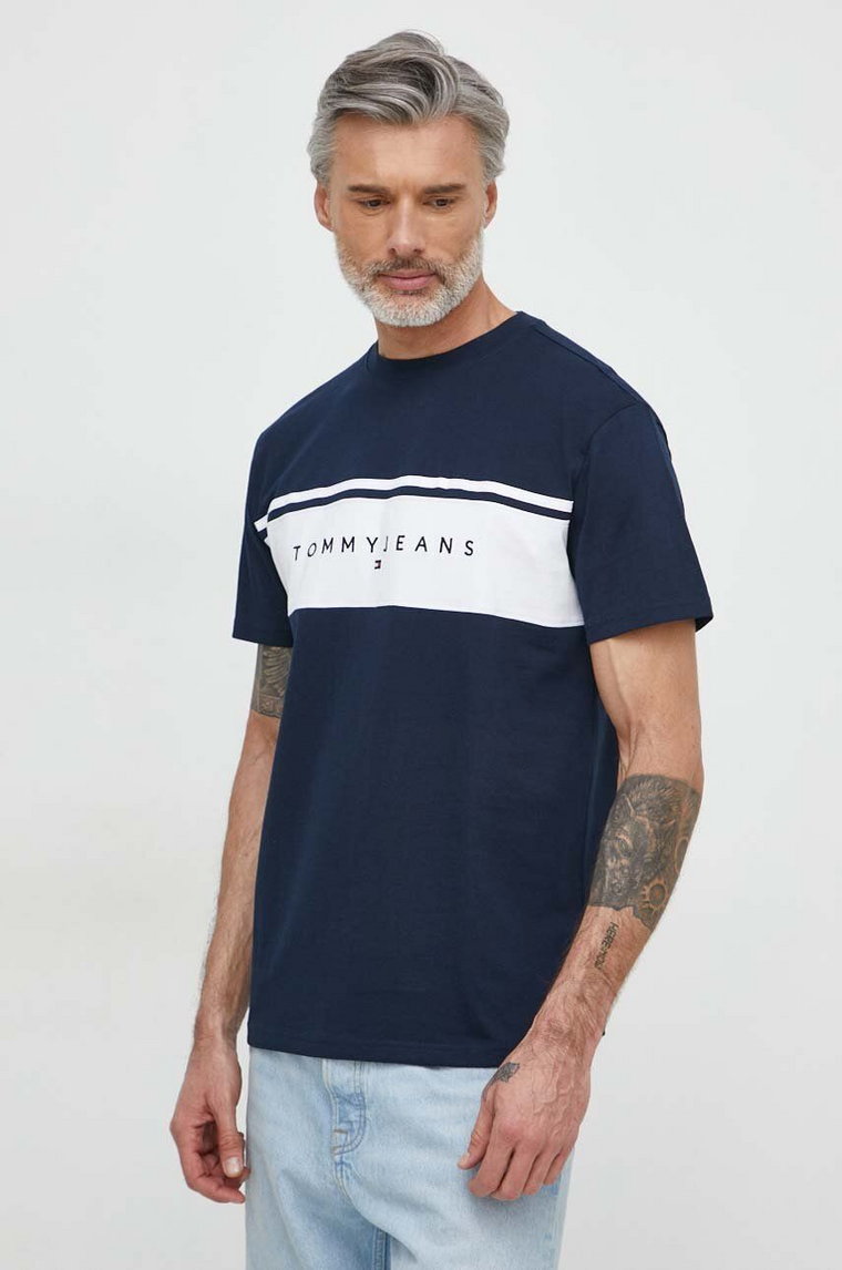 Tommy Jeans t-shirt bawełniany męski kolor granatowy z aplikacją