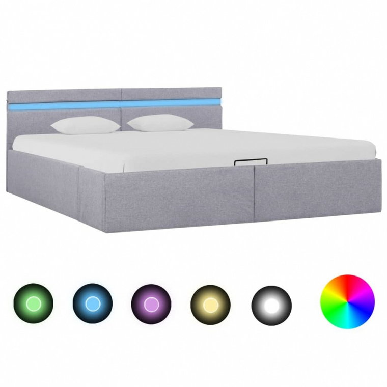 Rama łóżka, podnośnik i LED, jasnoszara, tkanina, 160 x 200 cm kod: V-285610