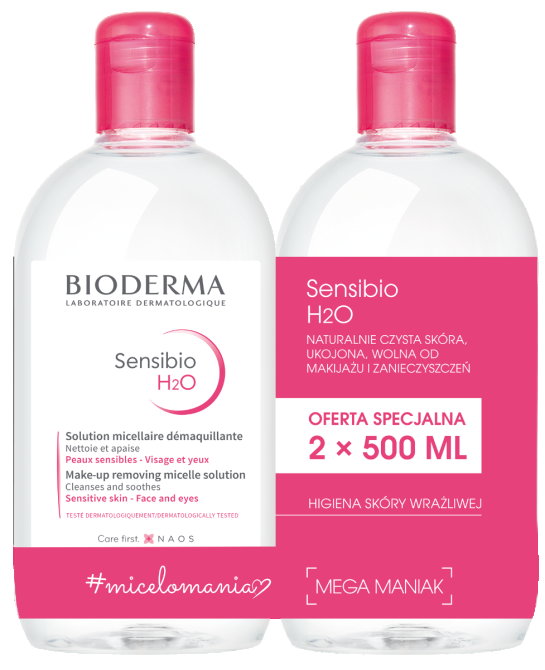 BIODERMA SENSIBIO H2O Woda Micelarna 1+1 - 500 ml x2