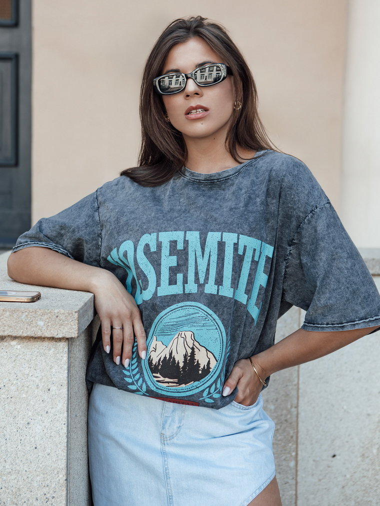 T-shirt damski z nadrukiem ZAKUANI grafitowy Dstreet RY2652