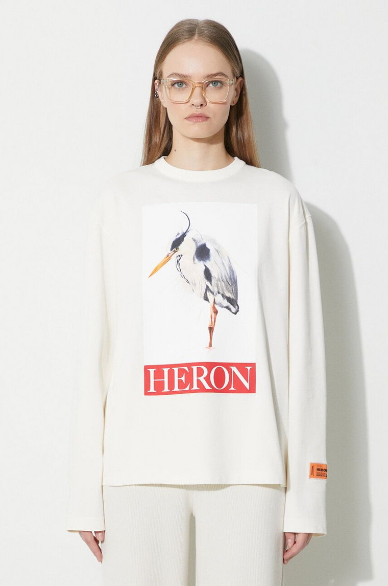 Heron Preston longsleeve bawełniany Heron Bird Painted Ls Tee kolor beżowy HWAB027F23JER0020425