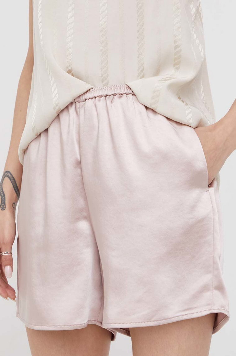 Sisley szorty damskie kolor różowy gładkie high waist