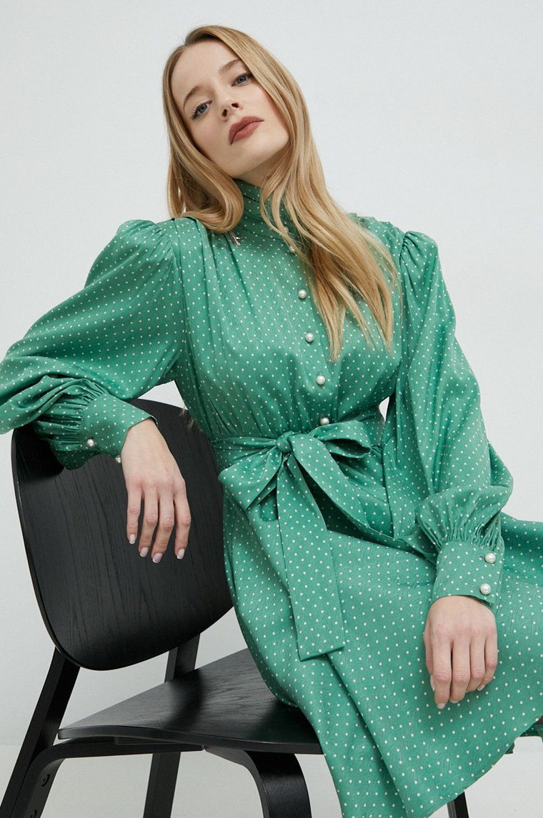 Custommade sukienka Linnea kolor zielony mini rozkloszowana