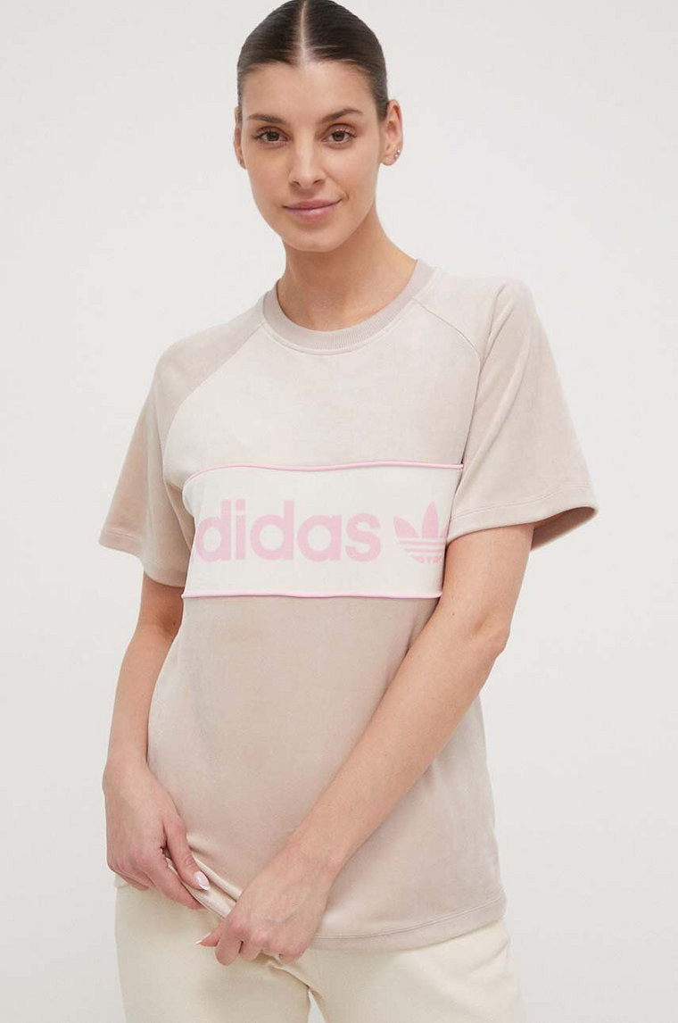 adidas Originals t-shirt welurowy kolor beżowy IR5276