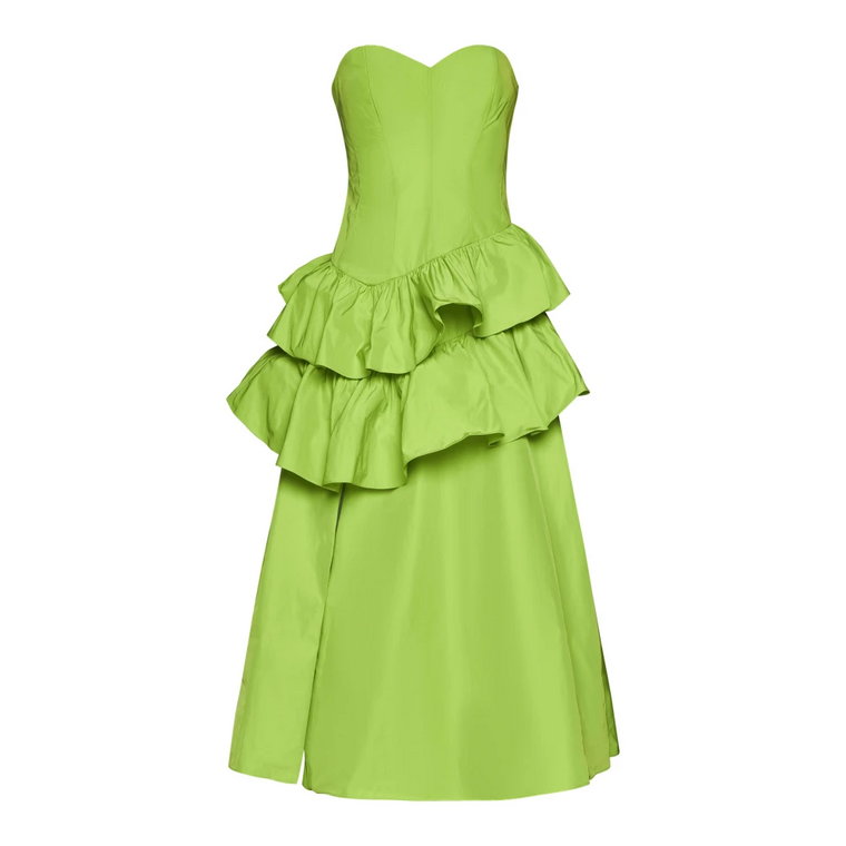 Zielona Sukienka z Tafty w Fałdki A-Linii Marchesa