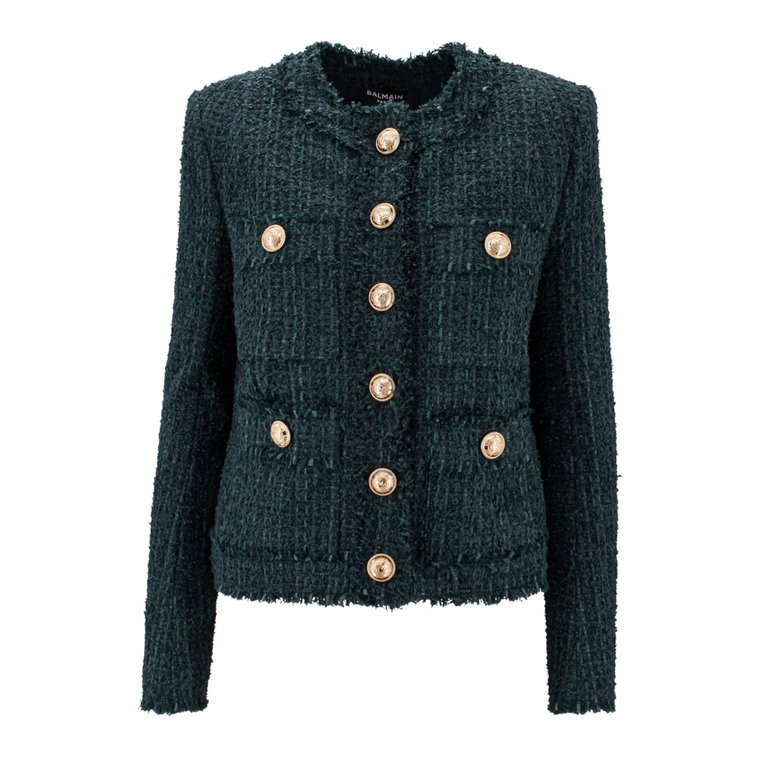 Zielony Blezer Tweed Aw23 Balmain