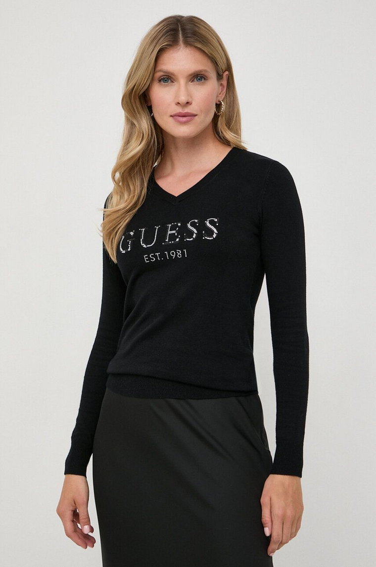 Guess sweter damski kolor czarny lekki