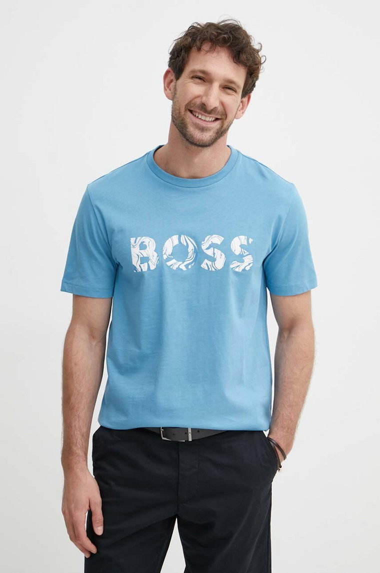 Boss Orange t-shirt bawełniany męski kolor niebieski z nadrukiem 50515997