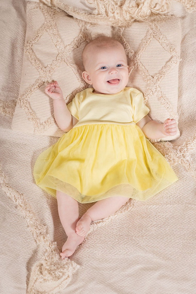 Żółte sukienko-body niemowlęce z krótkim rękawem