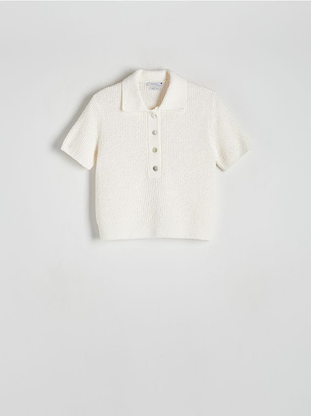 Reserved - Dzianinowa bluzka polo - złamana biel