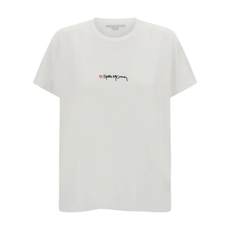 Biała koszulka z haftowanym logo Stella McCartney