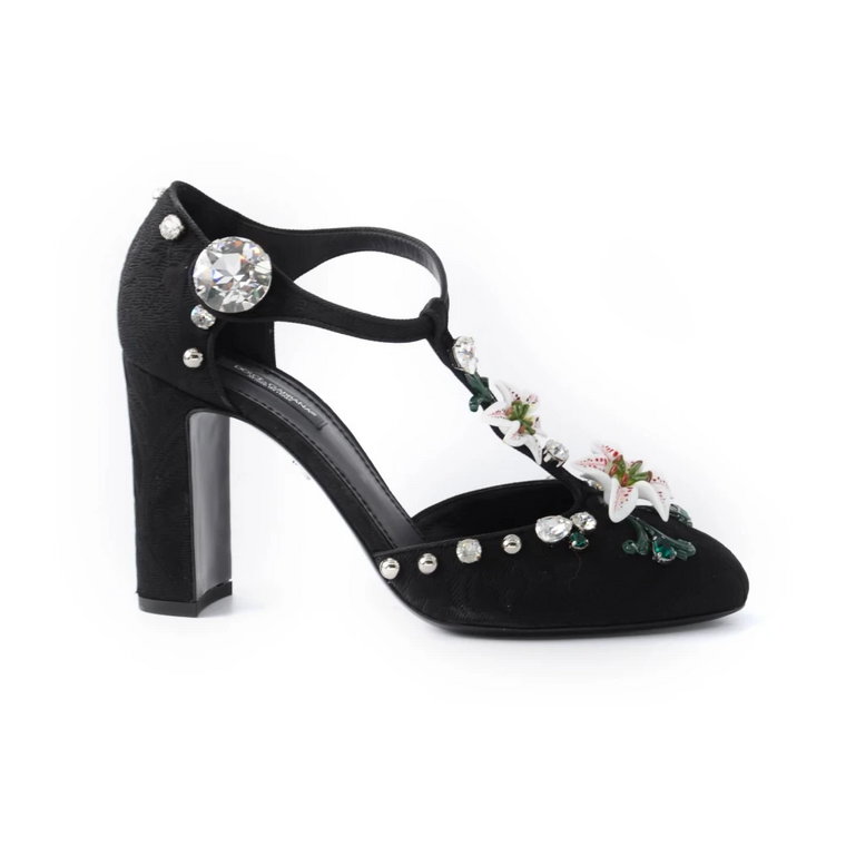 Kwiatowe i ozdobne buty na obcasie Dolce & Gabbana