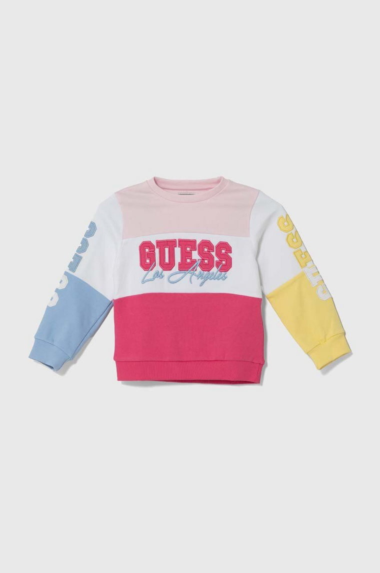 Guess bluza bawełniana dziecięca kolor różowy wzorzysta K4YQ03 KA6R3