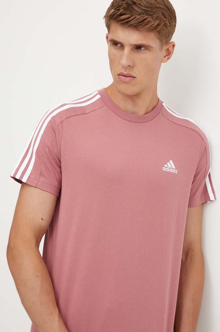 adidas t-shirt bawełniany Essentials męski kolor różowy z aplikacją IX0157