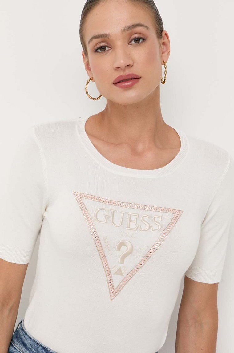 Guess t-shirt damski kolor beżowy