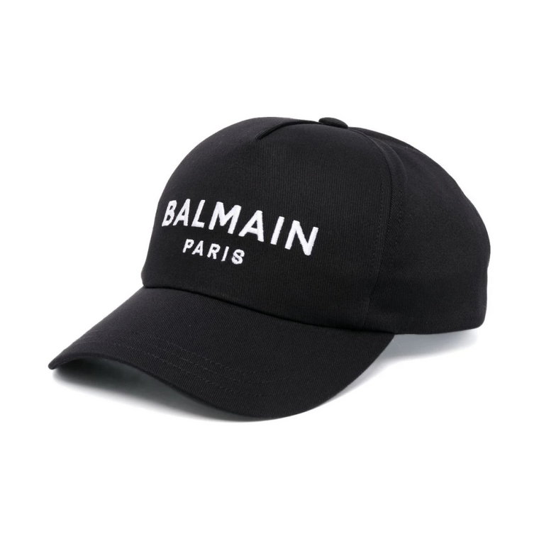 Czarna czapka baseballowa z haftowanym logo Balmain