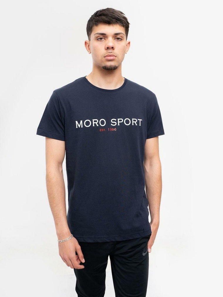 T-Shirt Z Nadrukiem Męski Granatowy Moro Sport Name Logo